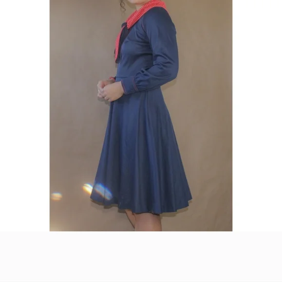 Vtg 70's hand made preppy swing sailor dress - Picture 3 of 6